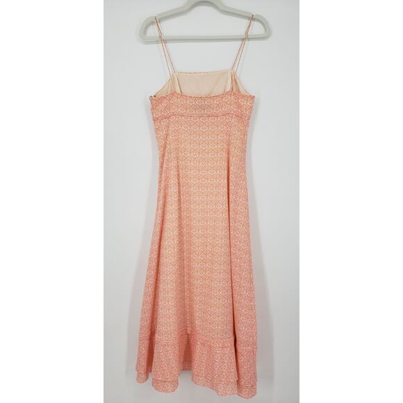 Vintage Y2K Express A Line Maxi Dress 4 Tiered Ruffle Flounce Hem Orange Damask - Picture 2 of 9